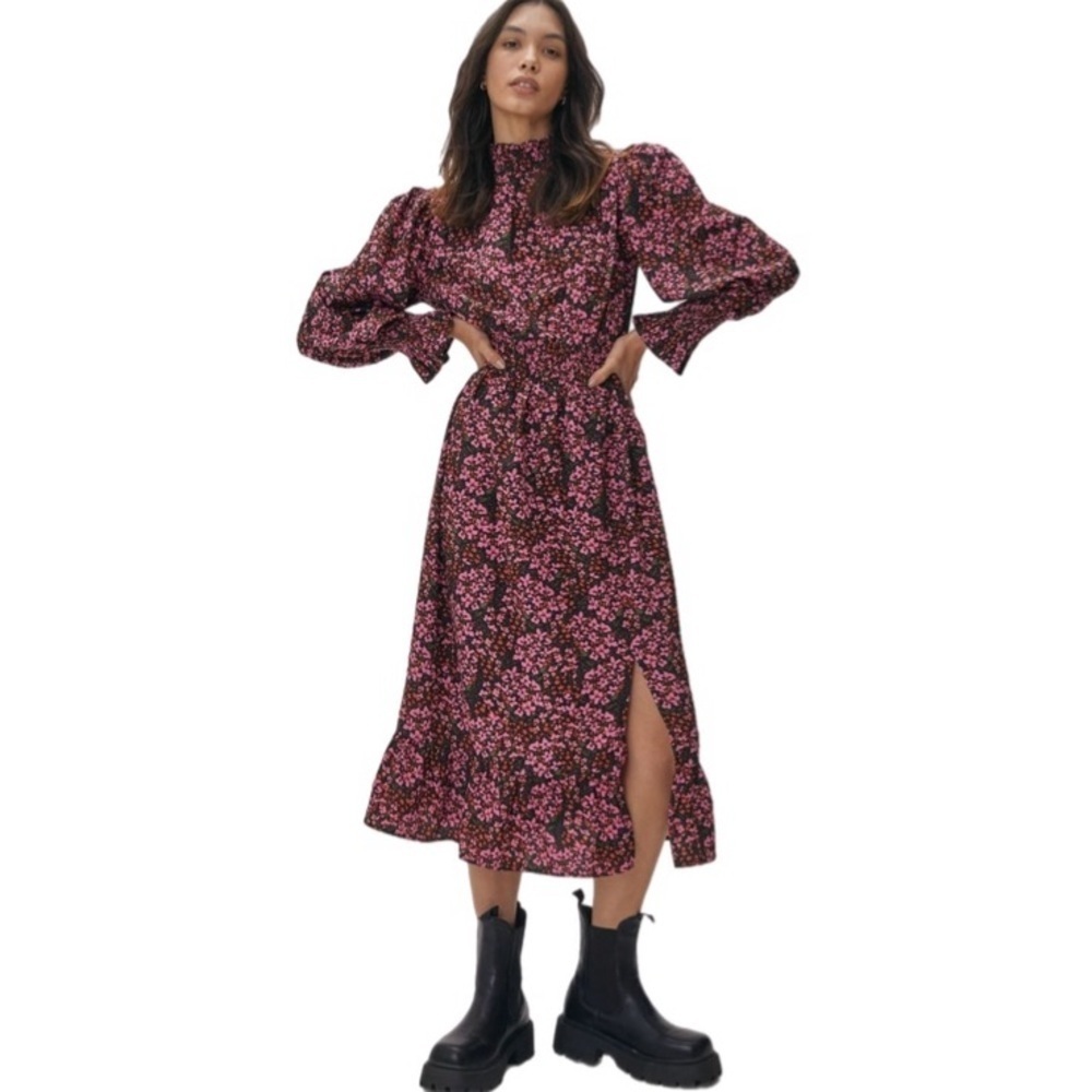 Nasty Gal Like New Floral Print High Neck Midi Smock Dress Size 0